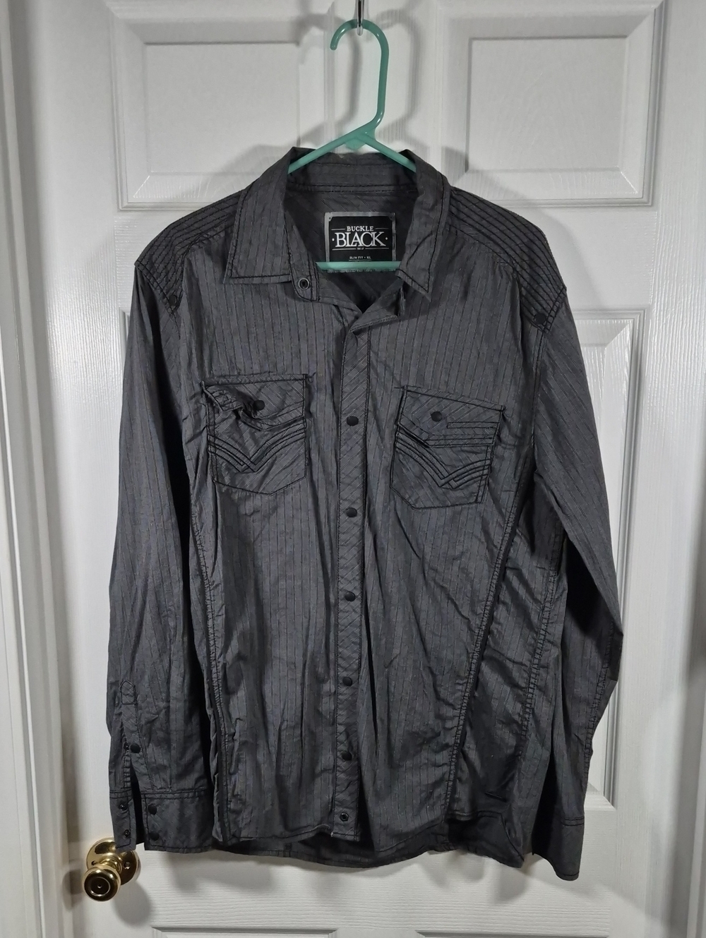 Buckle Black Men's Dark Gray Pinstripe Button-Down Shirt